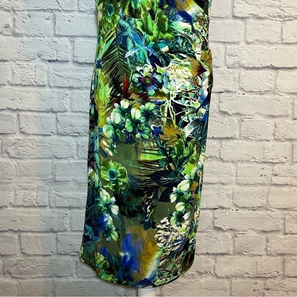 CARRE Noir Sleeveless Abstract Botanical Midi Dress Draped Neckline Size 14 - Picture 6 of 10